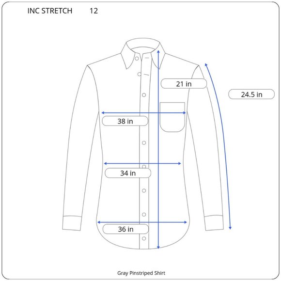 INC Stretch Gray Pinstriped Shirt in Size 12 - Picture 7 of 7